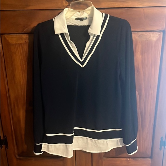 Blue and White V-Neck Women's Top - Picture 4 of 5